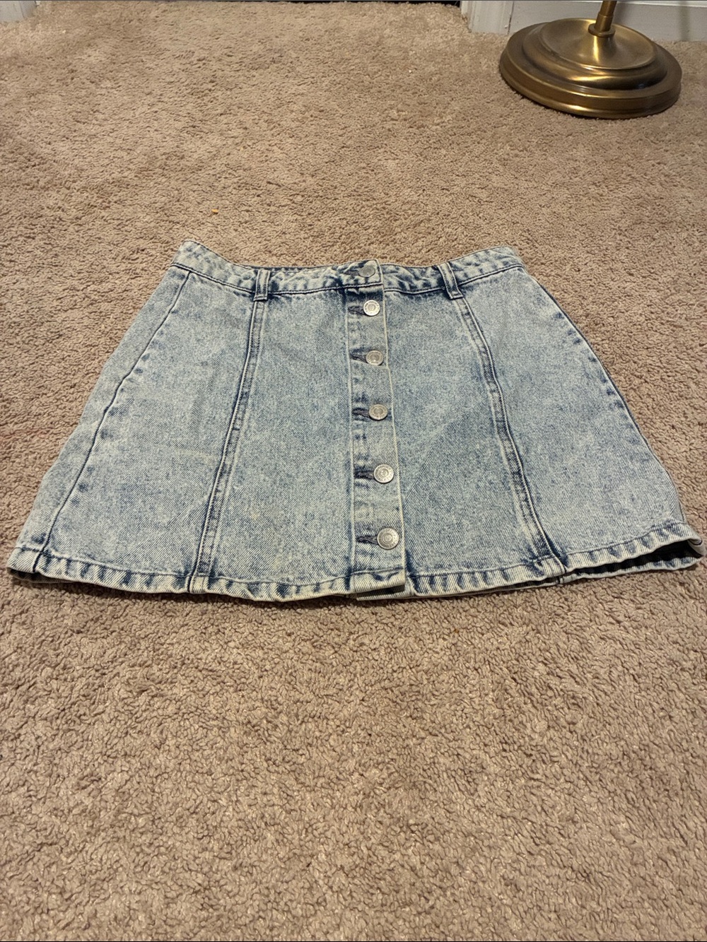 Forever 21 Light Blue Button-Front Denim Skater Skirt